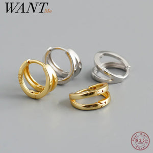 925 Silver Double Ear Buckle Women Hoop Earrings