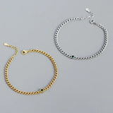 925 Silver Gothic Green Zircon Charm Bracelet French Plated Statement Jewelry