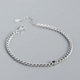 925 Silver Gothic Green Zircon Charm Bracelet French Plated Statement Jewelry