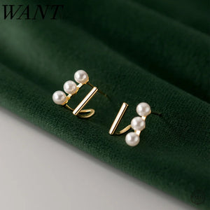 925 Silver Double Pearl Stud Earrings for Women