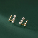 925 Silver Double Pearl Stud Earrings for Women