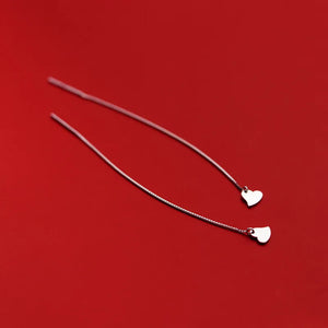 925 Silver Love Disc Box Chain Tassel Ear Line Earrings