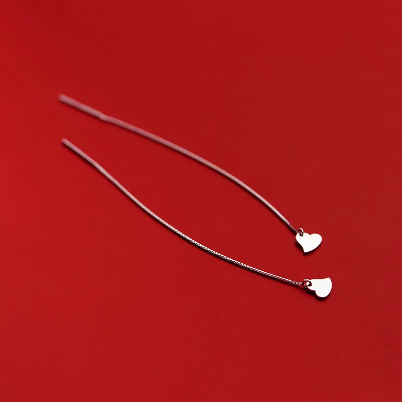 925 Silver Love Disc Box Chain Tassel Ear Line Earrings