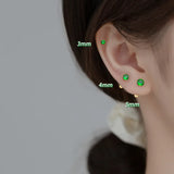 925 Silver Green Zircon Bead Stud Earrings Women Party Jewelry
