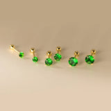 925 Silver Green Zircon Bead Stud Earrings Women Party Jewelry