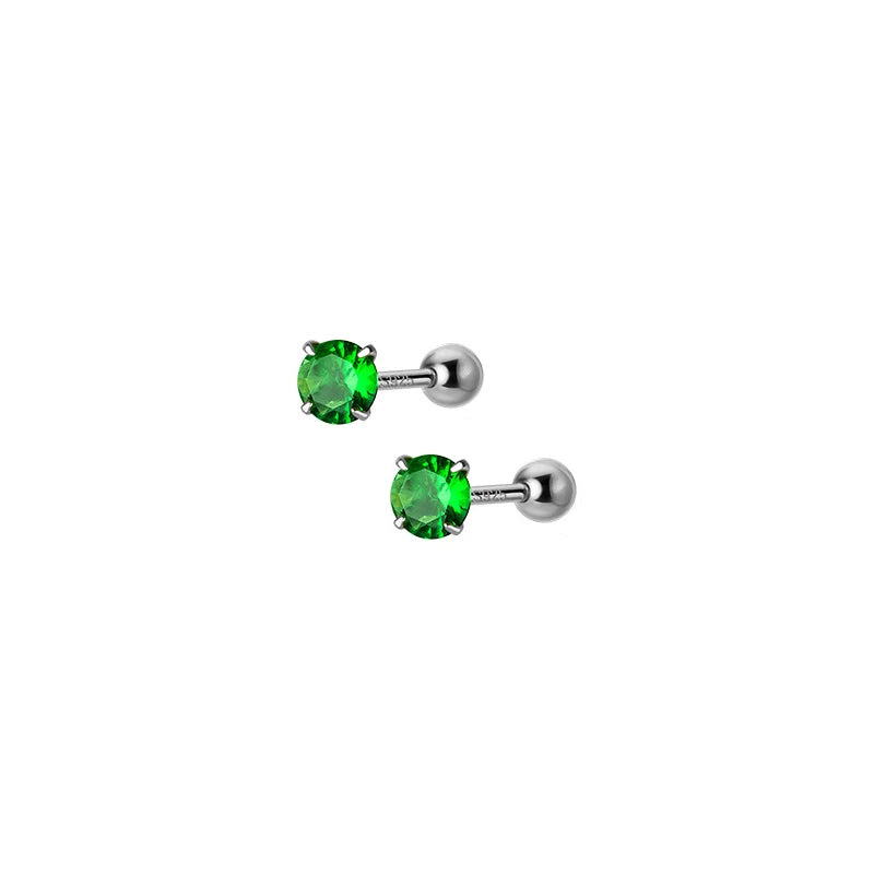 925 Silver Green Zircon Bead Stud Earrings Women Party Jewelry