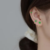 925 Silver Green Zircon Bead Stud Earrings Women Party Jewelry