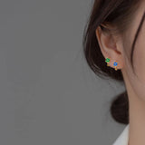 925 Silver Green Zircon Flower Hoop Earrings for Women