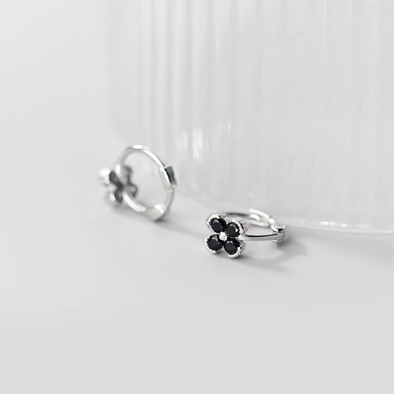 925 Silver Green Zircon Flower Hoop Earrings for Women