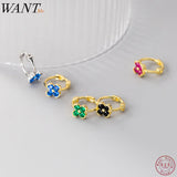 925 Silver Green Zircon Flower Hoop Earrings for Women