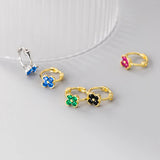 925 Silver Green Zircon Flower Hoop Earrings for Women