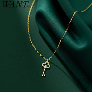 925 Silver Zircon Key Charm Necklace for Women