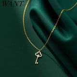 925 Silver Zircon Key Charm Necklace for Women