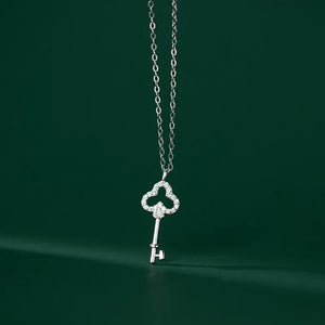 925 Silver Zircon Key Charm Necklace for Women