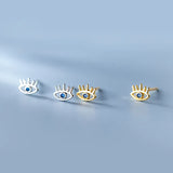 925 Silver Zircon Demon Eye Stud Earrings Punk Devil Charm Jewelry