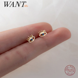 925 Silver Zircon Demon Eye Stud Earrings Punk Devil Charm Jewelry