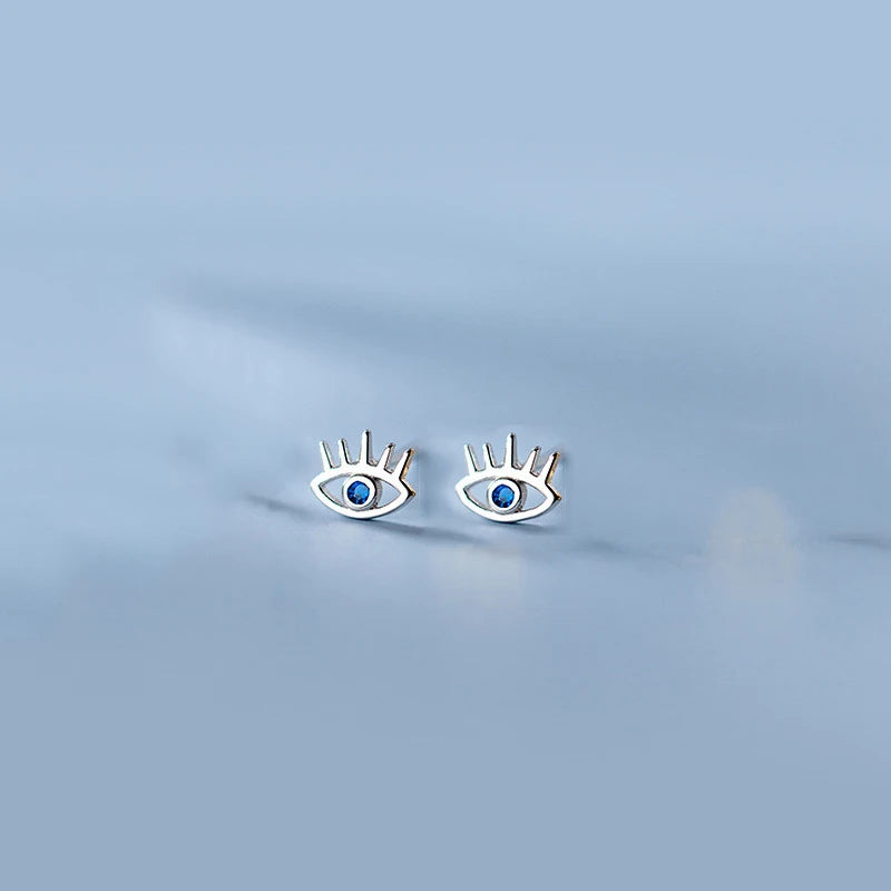 925 Silver Zircon Demon Eye Stud Earrings Punk Devil Charm Jewelry