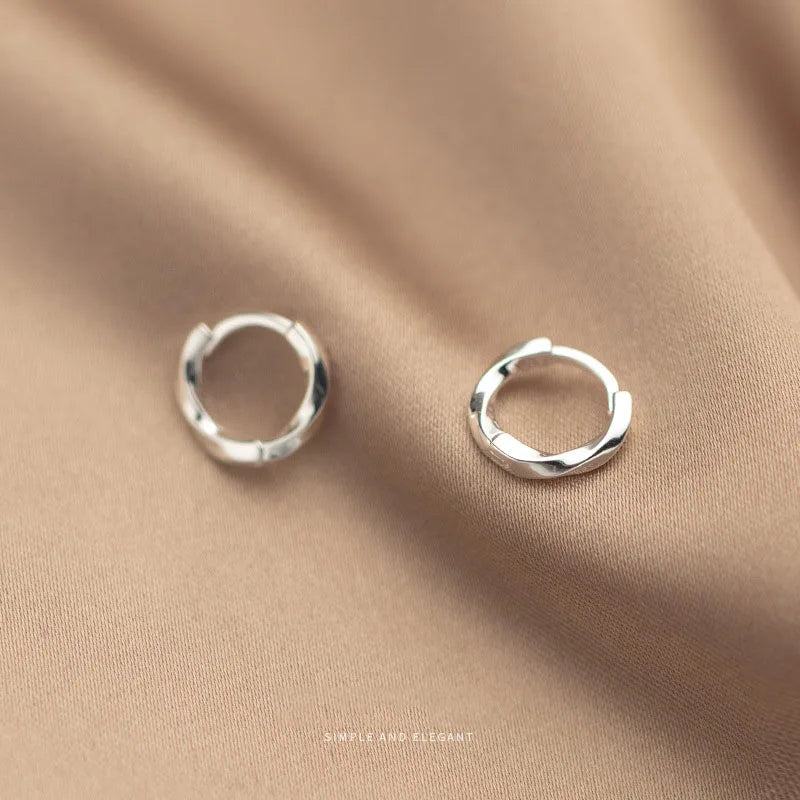 925 Silver Punk Buckle Circle Twist Stud Earrings