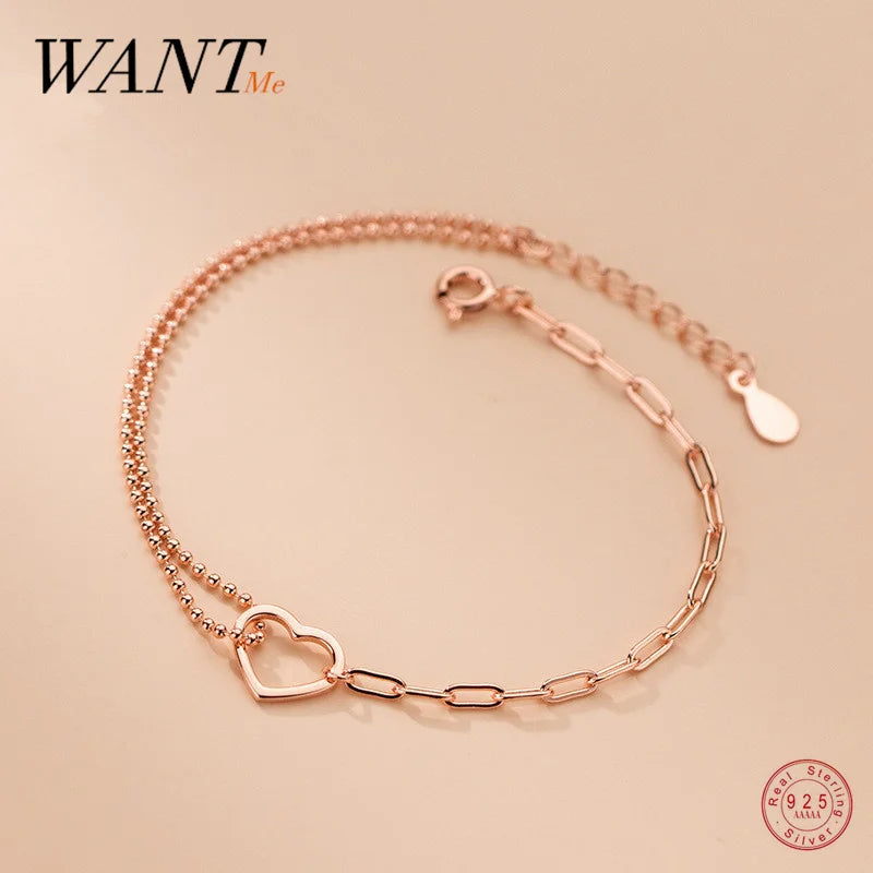925 Silver Heart Charm Bracelet for Women Wedding Jewelry
