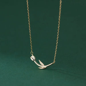 925 Silver Tulip Link Chain Pendant Necklace for Women Wedding Party
