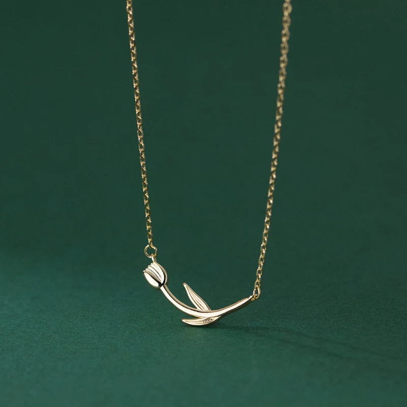 925 Silver Tulip Link Chain Pendant Necklace for Women Wedding Party