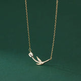 925 Silver Tulip Link Chain Pendant Necklace for Women Wedding Party