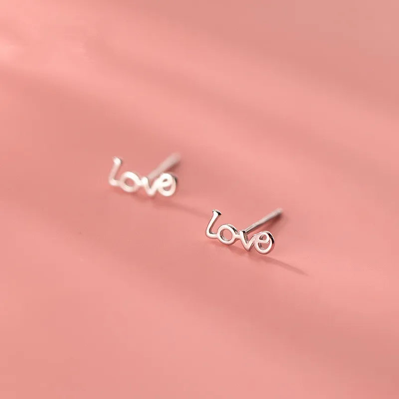 925 Sterling Silver LOVE Small Stud Earrings for Women Sweet Teen Party Jewelry