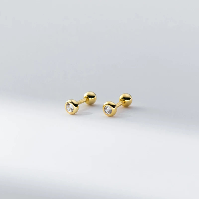 925 Silver Zircon Screw Beads Stud Earrings for Baby Women
