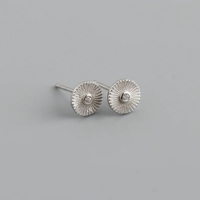 925 Silver Sun Pattern Mini Stud Earrings for Women