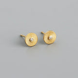 925 Silver Sun Pattern Mini Stud Earrings for Women