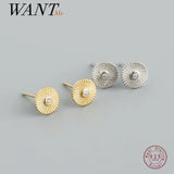 925 Silver Sun Pattern Mini Stud Earrings for Women