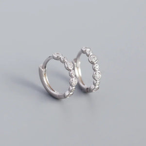 925 Silver Round Zircon Huggie Hoop Earrings Women Piercing Jewelry