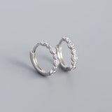 925 Silver Round Zircon Huggie Hoop Earrings Women Piercing Jewelry