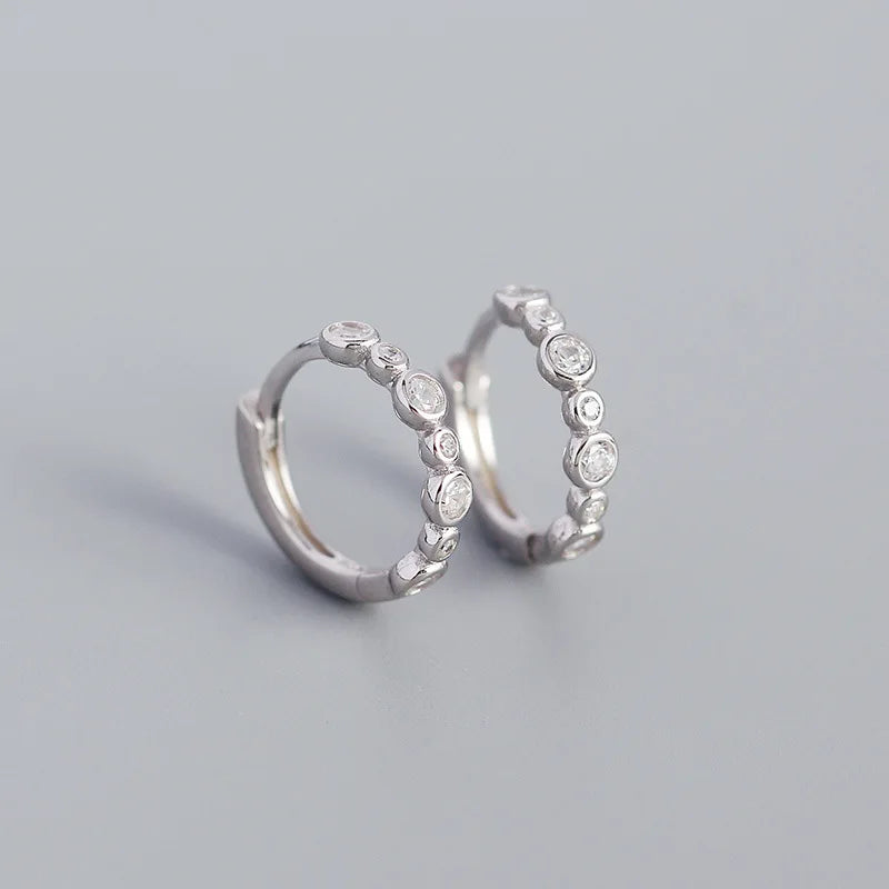 925 Silver Round Zircon Huggie Hoop Earrings Women Piercing Jewelry