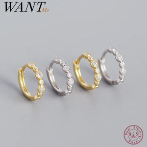 925 Silver Round Zircon Huggie Hoop Earrings Women Piercing Jewelry