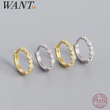 925 Silver Round Zircon Huggie Hoop Earrings Women Piercing Jewelry