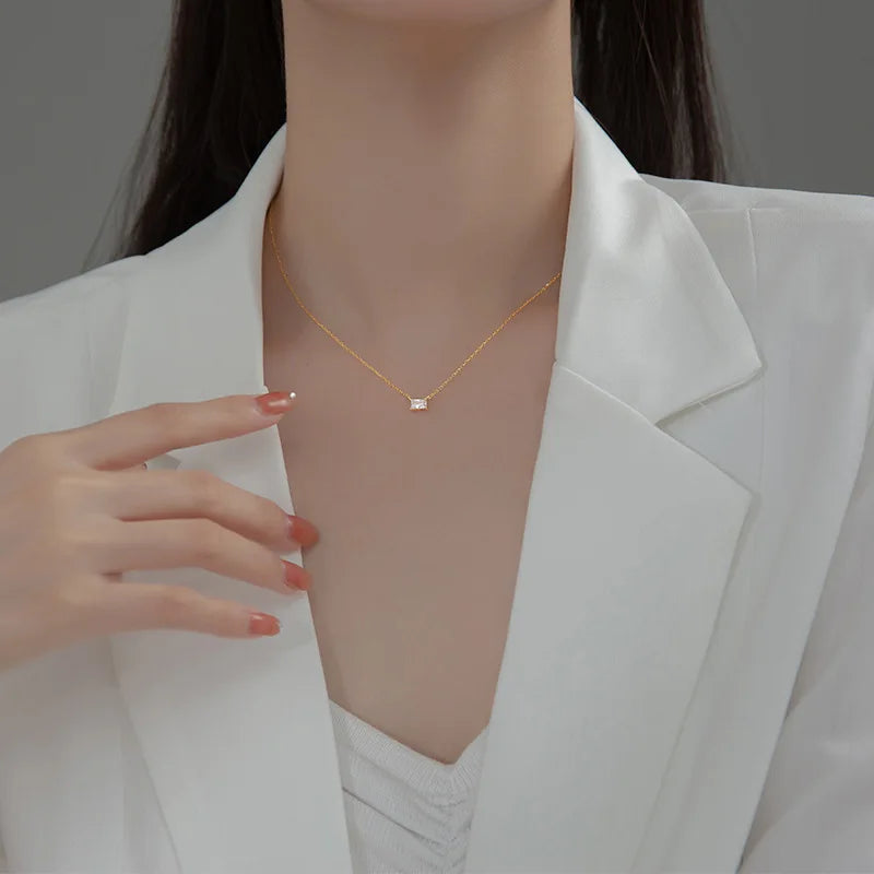 925 Silver Zircon Chain Necklace for Women Teen Party Wedding