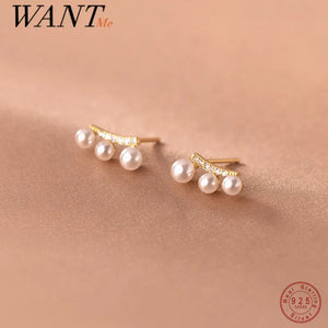 925 Silver Pearl Stud Earrings for Women Teen Party Jewelry