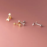 925 Silver Arrow Screw Bead Stud Earrings with Zircon