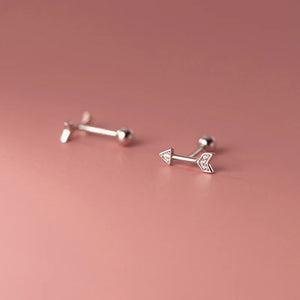 925 Silver Arrow Screw Bead Stud Earrings with Zircon
