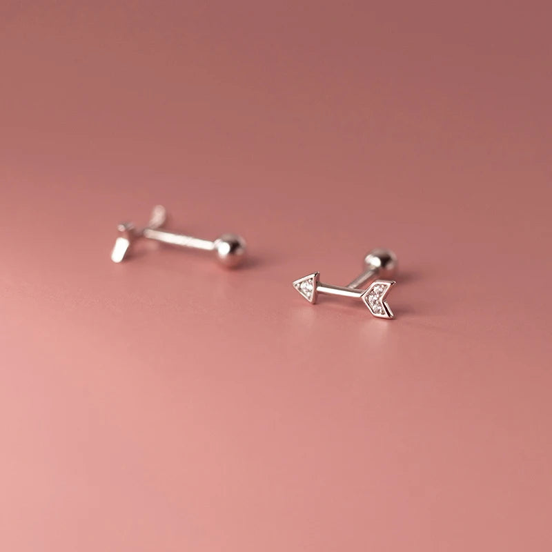 925 Silver Arrow Screw Bead Stud Earrings with Zircon