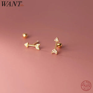 925 Silver Arrow Screw Bead Stud Earrings with Zircon
