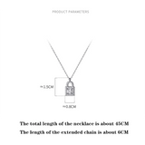 925 Silver Small Lock Chain Pendant Necklace for Women Square Zircon