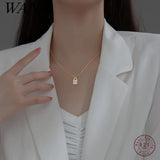 925 Silver Small Lock Chain Pendant Necklace for Women Square Zircon