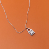 925 Silver Small Lock Chain Pendant Necklace for Women Square Zircon