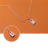 925 Silver Small Lock Chain Pendant Necklace for Women Square Zircon