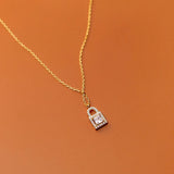 925 Silver Small Lock Chain Pendant Necklace for Women Square Zircon