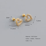 925 Silver Spiral Heart Zircon Stud Earrings for Women