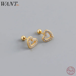 925 Silver Spiral Heart Zircon Stud Earrings for Women