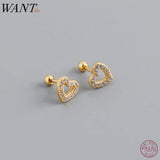 925 Silver Spiral Heart Zircon Stud Earrings for Women